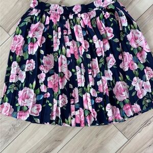 Floral Pleated Skirt - Pink and Navy